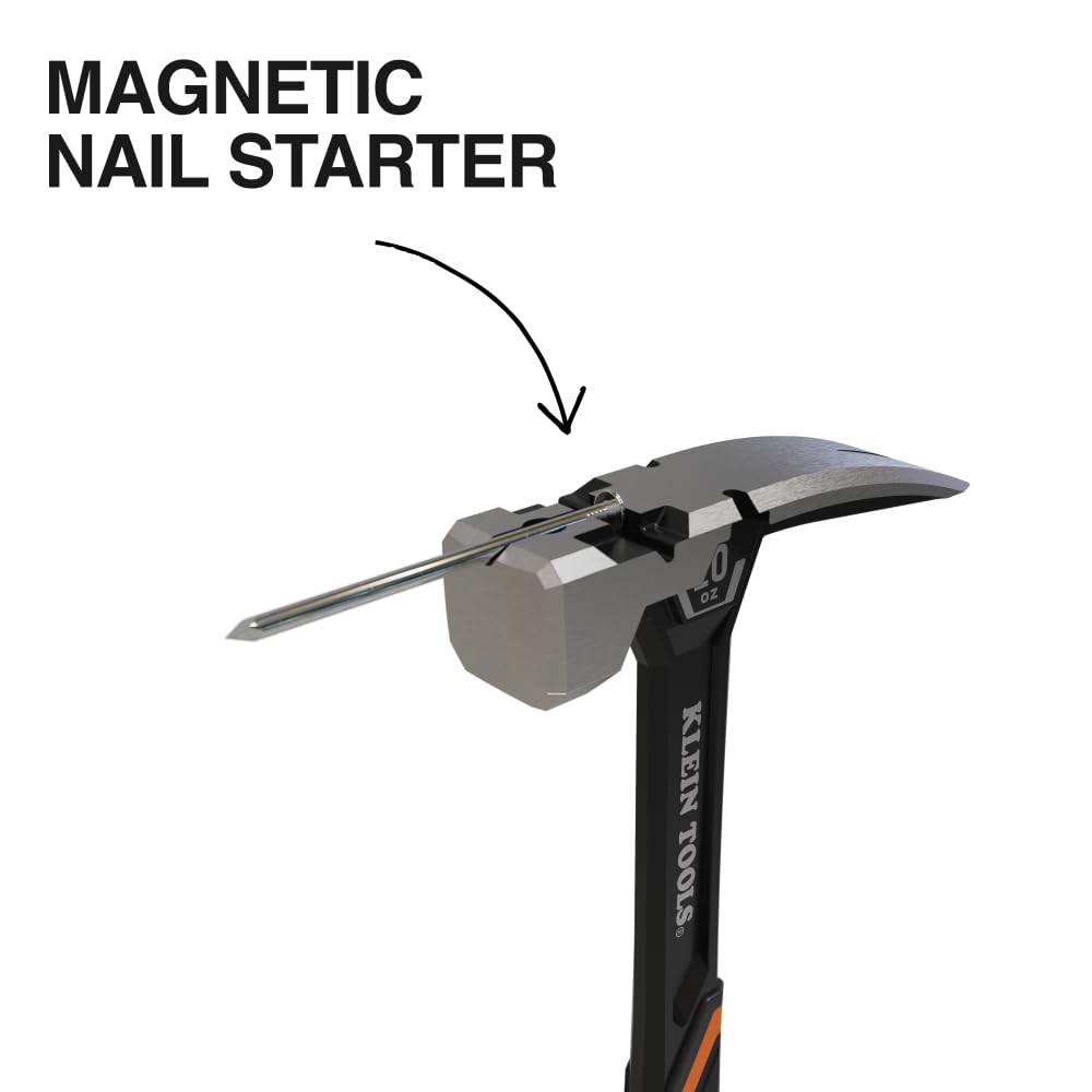 Klein Tools H80920S Smooth Face Framing Hammer with Straight Claw, 20-Ounce Forged Steel, Magnetic Nail Puller, and Extra-Large Squared Strike Face