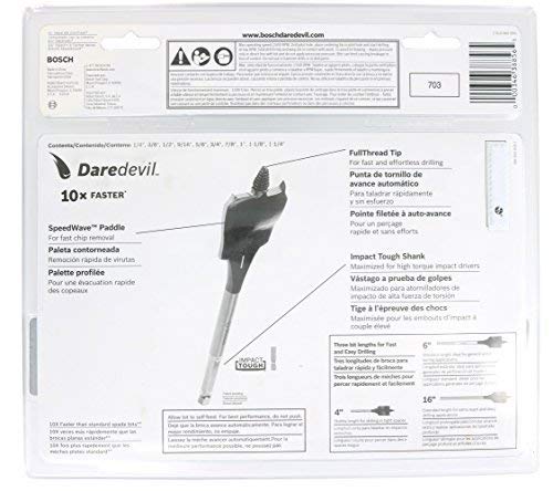 BOSCH DSB5010 Daredevil 10-Piece Standard Spade Bit Set w/Full Cone Threading and Spurred Tip, Blue