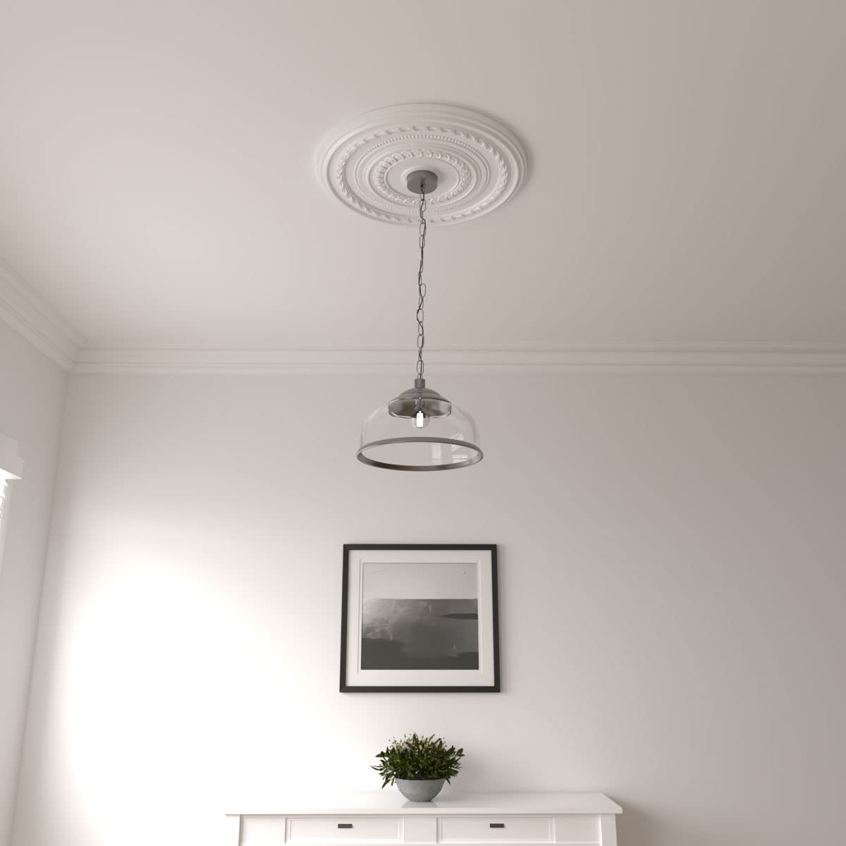 Ekena Millwork CM25CO Cole Ceiling Medallion, 25 3/8"OD x 3 3/8"ID x 1 3/8"P (Fits Canopies up to 9 1/8"), Factory Primed