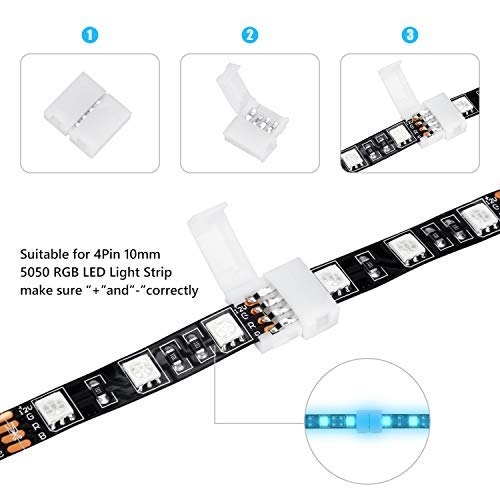 WENHSIN 10Packs 4-Pin RGB LED Light Strip Connectors 10mm Unwired Gapless Solderless Adapter Terminal Extension
