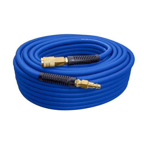 Estwing E1450PVCR 1/4" x 50' PVC / Rubber Hybrid Air Hose with Brass 1/4" NPT Industrial Fitting and Universal Quick Connect Coupler