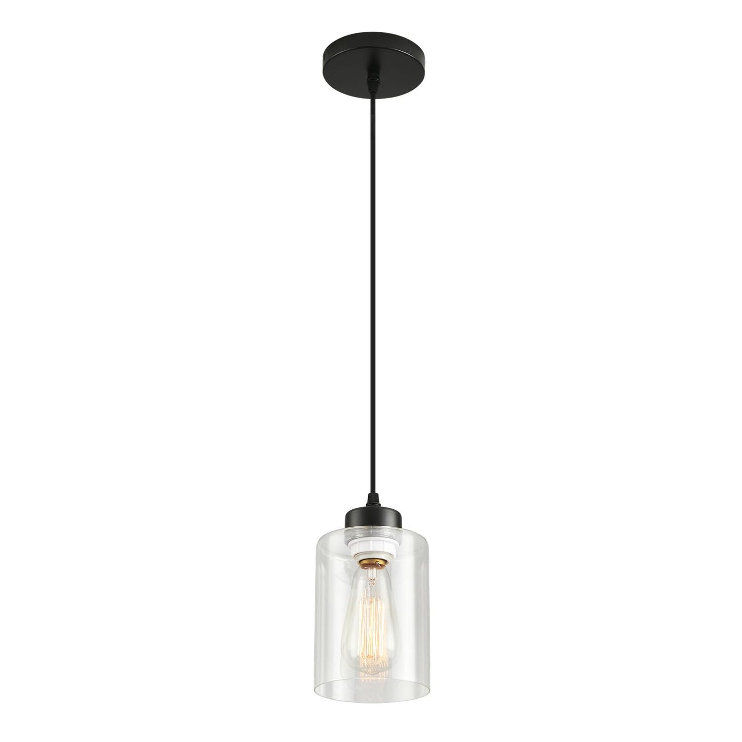 CAFULAM Modern Black Farmhouse Pendant Light with Glass Shade, Industrial Adjustable Hanging Ceiling Light Fixture