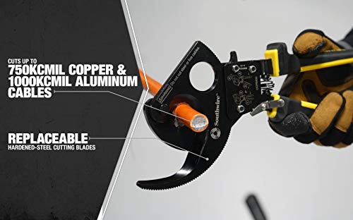 Southwire CCPR400 Heavy Duty Ratcheting Cable Cutters, Compact Design, Comfort Grip Handles, Steel Blades, Quick-Release, 750 kcmil CU / 1000 kcmil AL