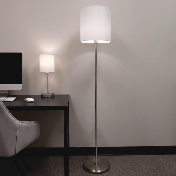 Ledu Slim Line Lamp Set, Table 12.63" High and Floor 61.5" High, Silver