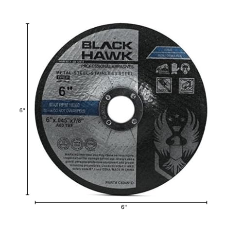 BHA Metal and Stainless Steel Depressed Center Cut Off Wheels for Angle Grinders, 6” x .045” x 7/8” - 25 Pack