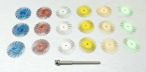 3m Radial Bristle Disc 3/4" Diameter Brush Assortment 19 PCS Set 6 Different Grits and Mandrel by JTS Made in USA