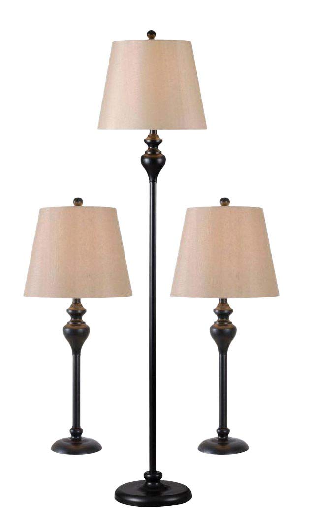 Kenroy Home KH87050 Charlotte 3-Pack - 2 Table Lamps, 1 Floor Lamp with Oil Rubbed Bronze Finish, Classic Style, 30.5" Height, 13" Width, 13" Depth