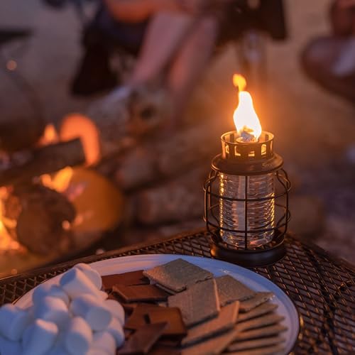 TIKI 2-Pack Tabletop Metal Torch Lanterns – Outdoor Decorative Tiki Torches with Fiberglass Wick & Snuffer for Patio, Garden, Backyard