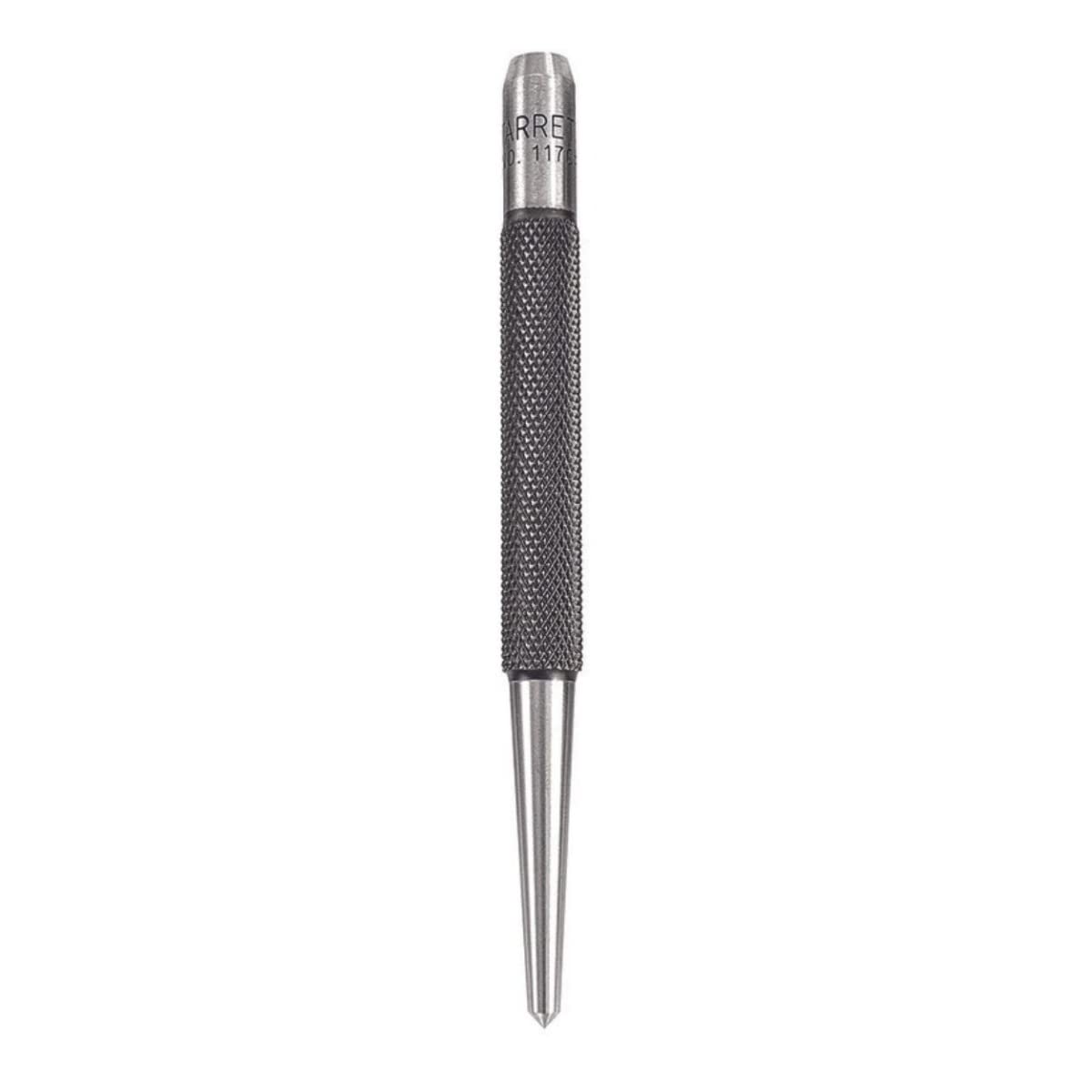 Starrett Steel Center Punch with Round Shank and Knurled Finger Grip - Hardened and Tempered, 4" Length, 1/8" Diameter Tapered - 117C
