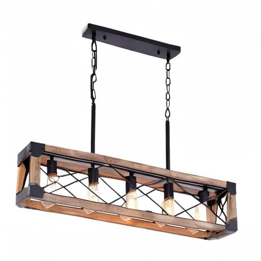 Airposta 33.5" 5-Light Farmhouse Kitchen Island Chandelier, Rustic Wood Grain Industrial Pendant Light for Dining & Pool Table