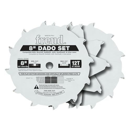 Freud Pro Dado Set 8" x 12T, Tico Hi-Density Carbide, 5/8" Arbor, 6000 RPM Max – Precision Crosscut Performance SD208S
