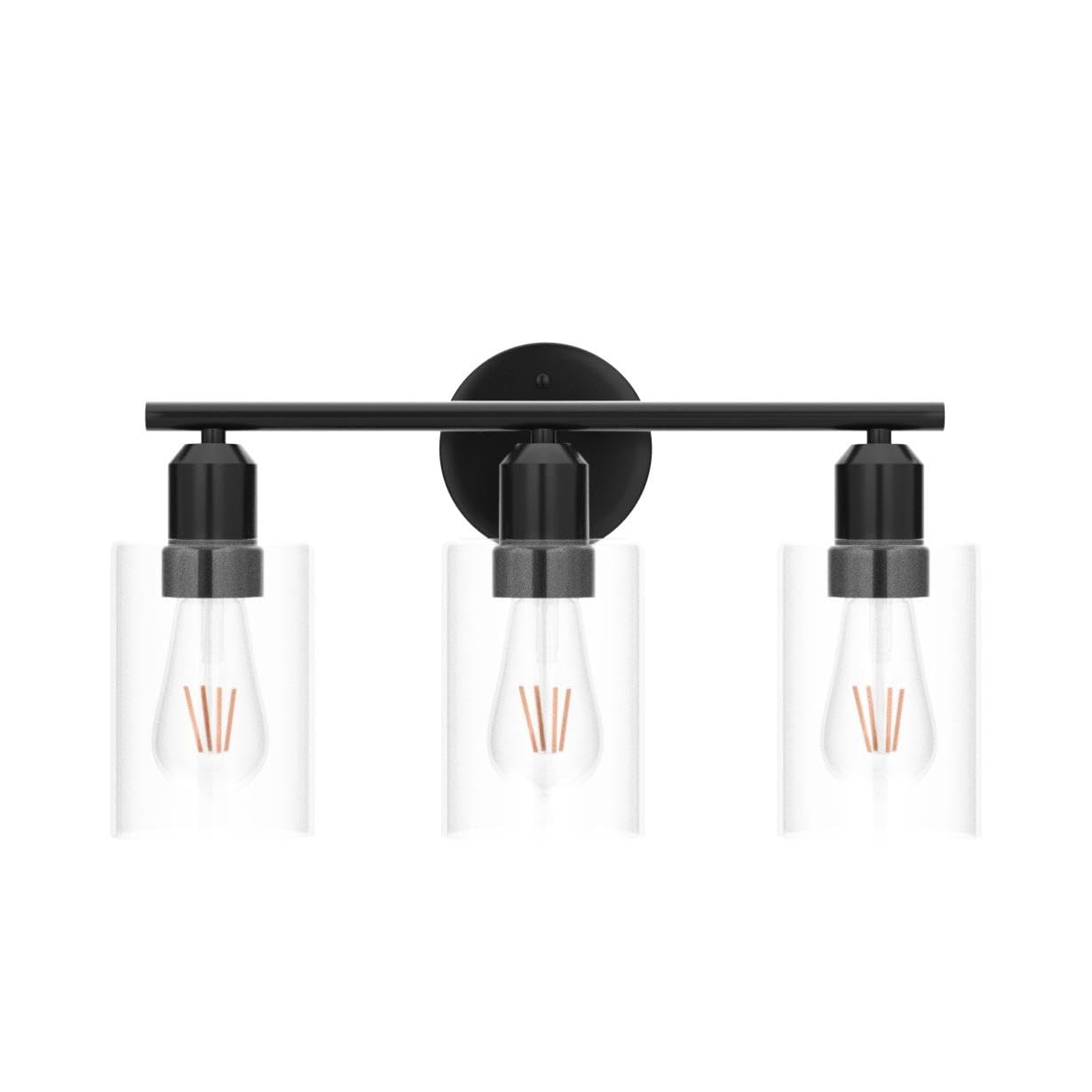 Espird Matte Black 3-Light Bathroom Vanity Fixture, Modern Over-Mirror Wall Sconce with Glass Shades, UL Certified