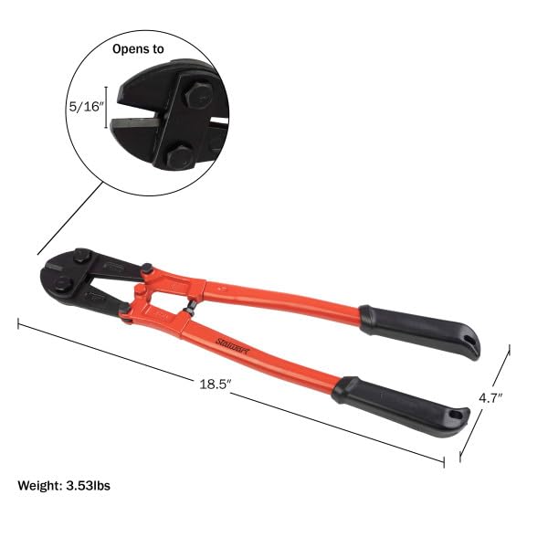Bolt Cutter - 18-Inch Drop Forged Hardened Alloy Steel Cutter with Ergonomic Grips - Cuts 5/16-Inch Chains, Wires, Bolts, Locks, and More by Stalwart