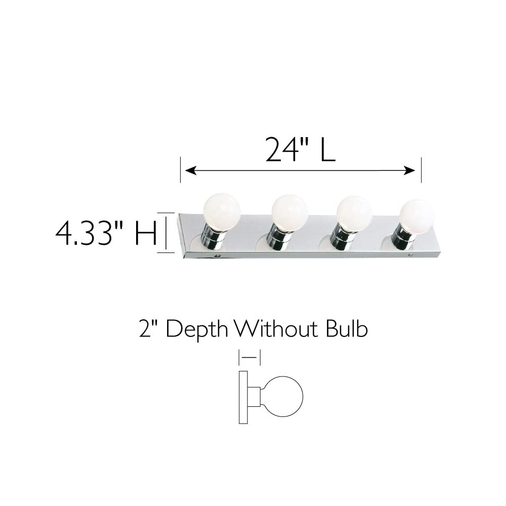**Design House 4-Light Vanity Light, Polished Chrome Steel, Dimmable, Uses 4x60W Bulbs, 24" Wide (500892)**