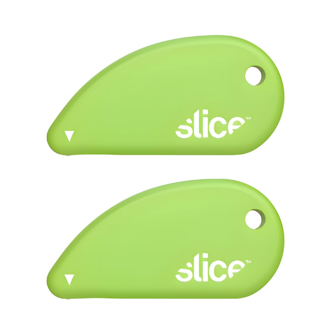 Slice Micro Safety Cutter | Safe Ceramic Box Cutter Lasting 11x Longer than Metal | Keychain Box Opener | 2 Pack | Green