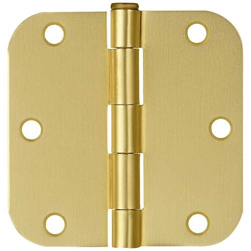 Design House Interior Door Hinges, 3.5 in. x 3.5 in., Rounded, 5/8-in. Radius, Steel, Pre-Lubricated, Door Hardware, Satin Brass, 3-Pack, 181396