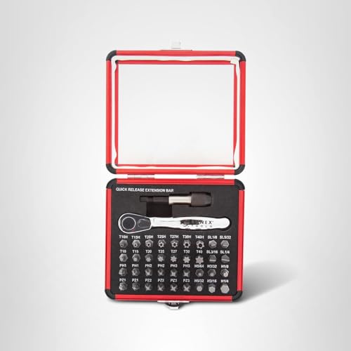 Sunex 9726 Mini Ratchet and Bit Set, 1/8-Inch - 1/4-Inch S2 Bits, 5/64-Inch - 1/4-Inch hex bits, 38-Piece Silver