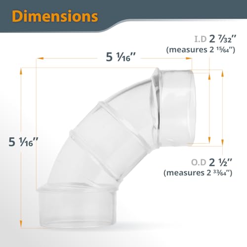 POWERTEC 70336V 2-1/2" OD 90 Degree Elbow - ABS Plastic Dust Collector Connector (Clear)