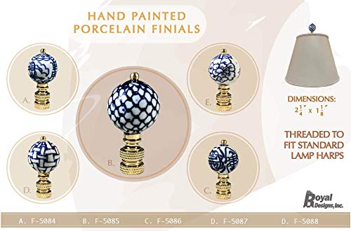 Royal Designs, Inc. Decorative Chinoiserie Blue and White Lamp Finials (Asian Motif - 2 Pk)