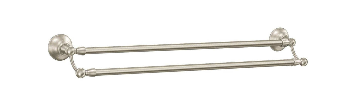 Moen Sage Collection Spot Resist Brushed Nickel 24-Inch Double Bathroom Towel Bar, Wall Mounted Bath Hanger with Two Rods, DN6822BN