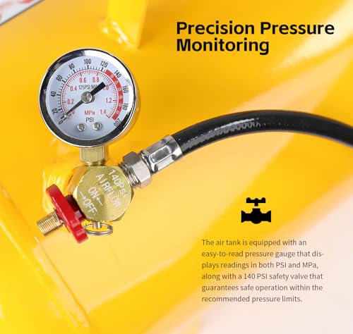 MaxWorks 51010 5 Gallon Portable Air Tank with Pressure Gauge, Safety Valve & 40" Hose, Lightweight Durable, 140 PSI Max