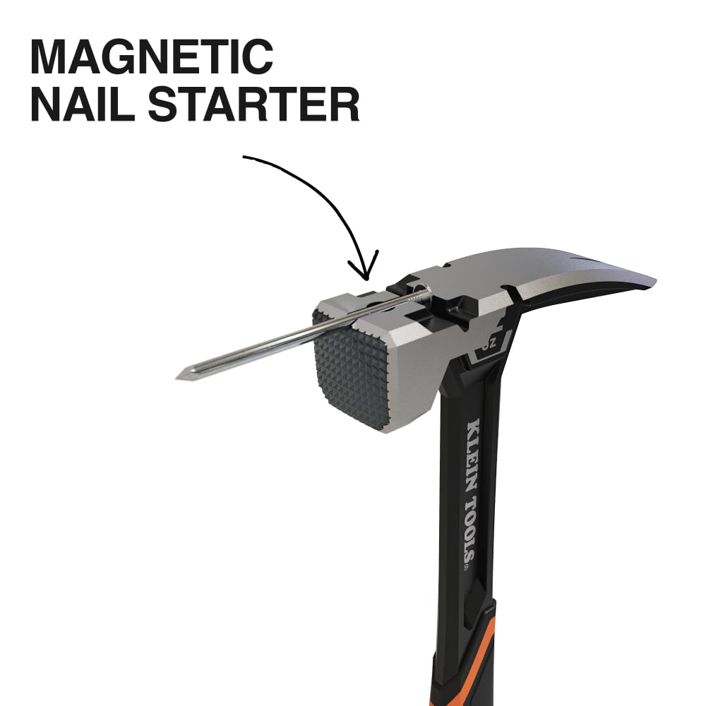 Klein Tools H80922SM Milled Face Framing Hammer with Straight Claw, 22-Ounce Forged Steel, Magnetic Nail Starter and Extra-Large Squared Strike Face