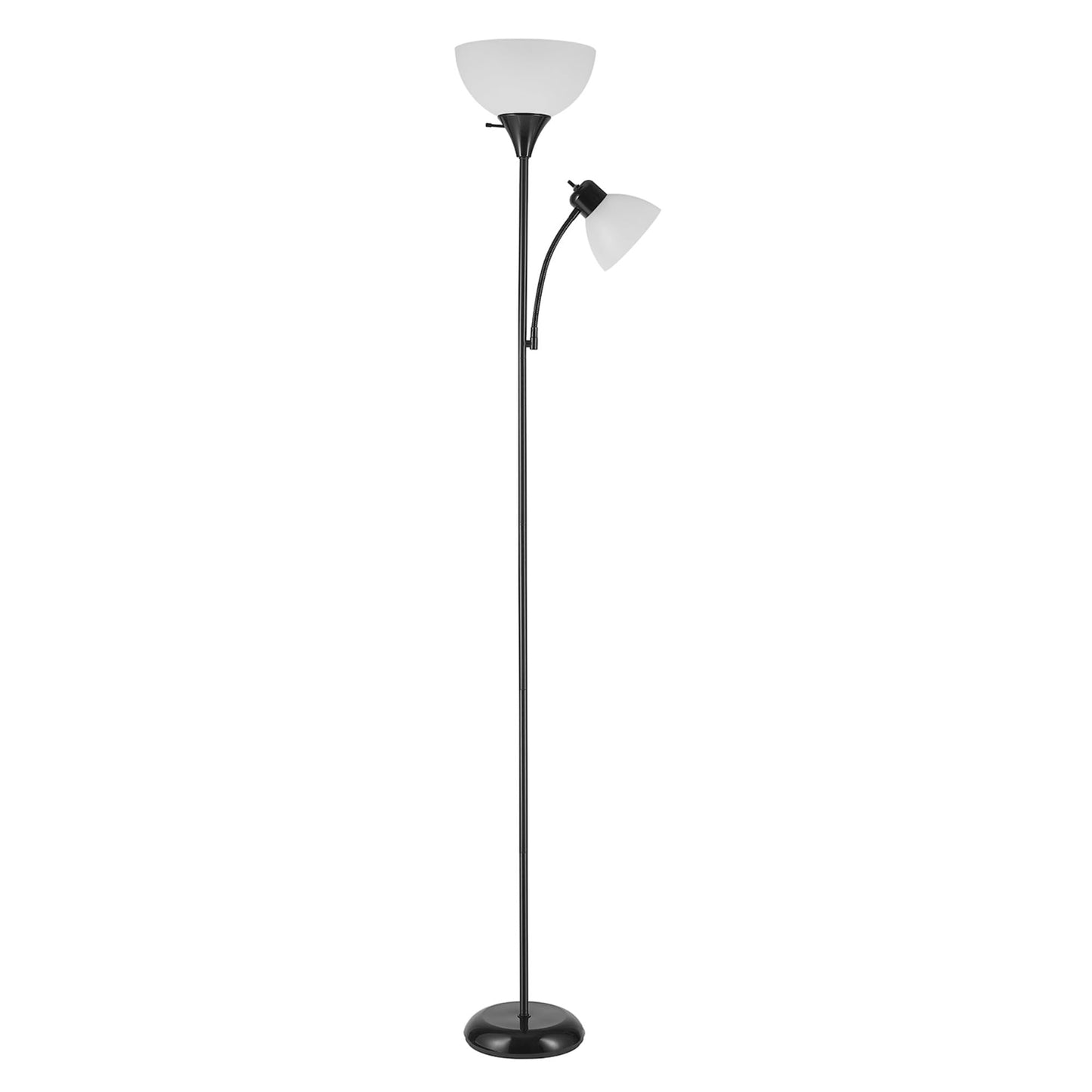 GLOBE Electric 67135 72" Torchiere Floor Lamp with Adjustable Reading Light, Matte Black, Frosted Shade, 3-Step Dimming