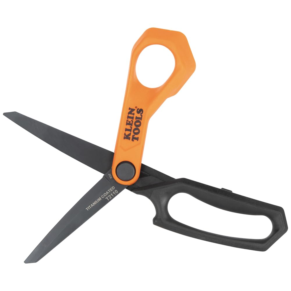 Klein Tools T2110 Titanium-Coated Professional Scissors, Stainless Steel Shears for Cutting Sheet Metal, Leather, and Heavy-Duty Materials, 10-Inch