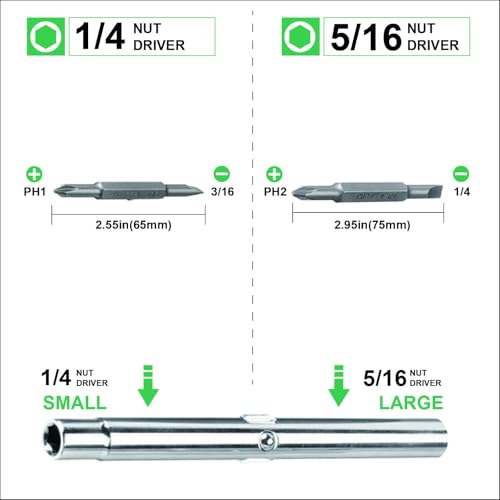 Amazon Basics 6-in-1 Multi-Bit Screwdriver/Nut Driver, Multicolor(Silver, Northern Glow Green, Grey)