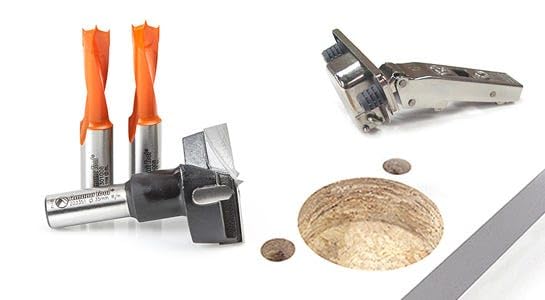 Amana Tool - HBM-102 3-Pc Hinge Boring 57 Long x 10mm Shank Carbide Tipped Bit Set