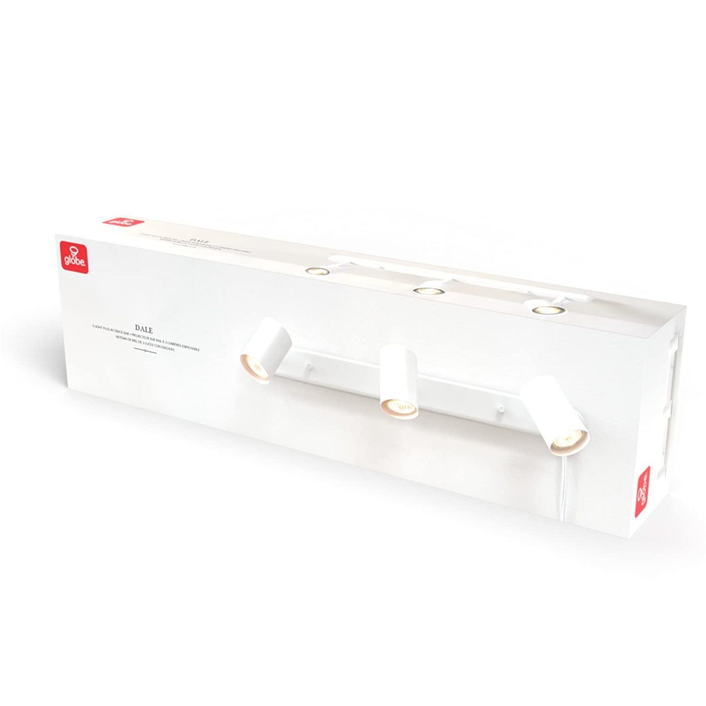 GLOBE Electric 3-Light Plug-In Track Lighting, Adjustable Heads, Matte White, 22-inch, GU10, 15ft Cord with In-Line Switch, Modern Ceiling Light