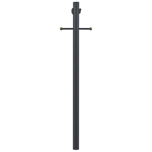 Design House Outdoor Lamp Post with Plastic Cross Arm, Built-In Outlet, Dusk-to-Dawn Photo Eye Sensor, Easy Install, Black, 3" x 80"