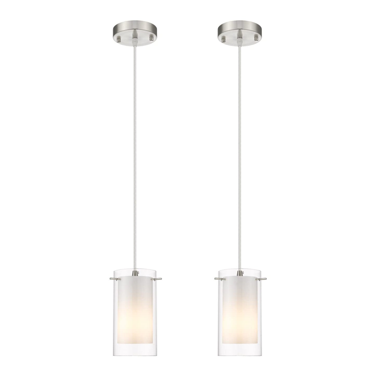 AKEZON Modern Glass Pendant Light 2 Pack, Adjustable Hanging Pendant Lighting Kitchen Lights Island Dining Room Bathroom Bar, Brushed Nickel Finish