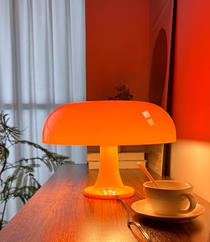 Anykonio Orange Mushroom Table Lamp, Mid-Century Modern Bedside Lamp, Minimalist Bedroom Decor, 2700K Warm Light, Plug-In (Bulb Included)