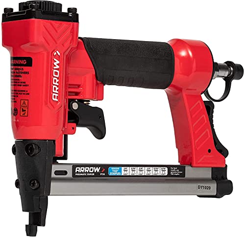 Arrow PT50 Oil-Free Pneumatic Staple Gun, Heavy-Duty Professional Stapler for Wood, Upholstery, Carpet & Fencing, Red