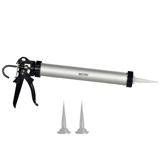 AWF PRO Sausage Caulking Gun, 20 oz Foil Pack and 10 oz Cartridge Convertible, 18:1 Thrust Ratio, Aluminum Barrel, Includes 3 Tips