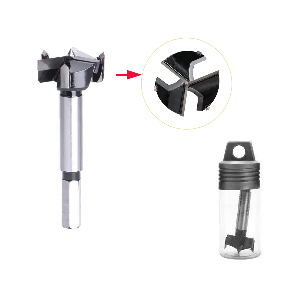 Forstner Drill Bit 40mm Tungsten Carbide, 3-Cutter Upgraded Wood Hole Saw, High-Hardness Woodworking Drill & Cutter Tool