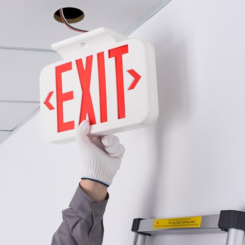 Amazon Basics Acrylonitrile Butadiene Styrene LED Emergency Exit Sign, UL Certified, 1-Pack, Double Face Exit, Hardwired with Battery Backup, Red