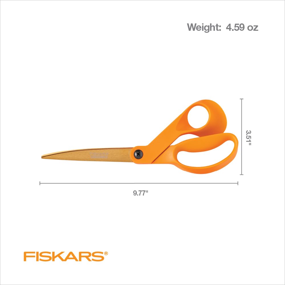 Fiskars Titanium Shop Shears, Stainless Steel Precision-ground Scissors for All Purposes, Yard and Garden Tool, 9 in, Orange