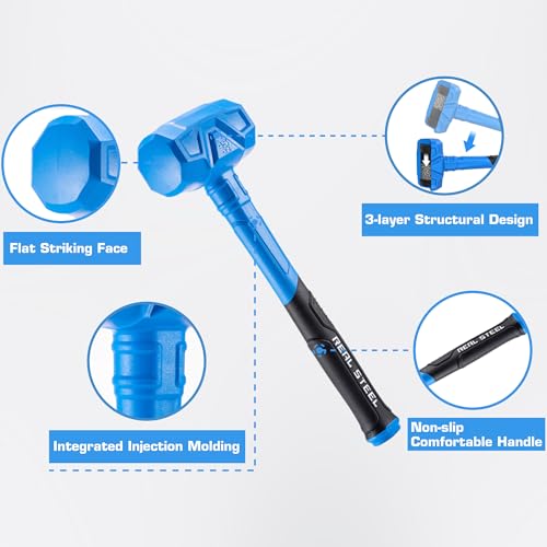 REAL STEEL 45 Oz Dead Blow Hammer – Rubber Mallet, Non-Marring & Spark-Resistant, Steel Shot-Filled Head for DIY, Auto, Furniture