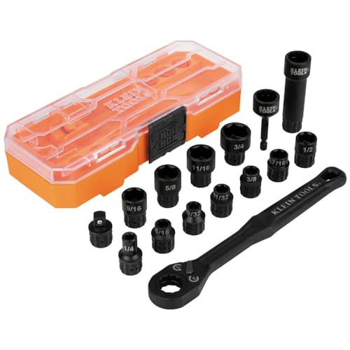 Klein Tools KNECT 15-Piece Pass-Through Socket Set, SAE Impact Sockets with MODbox Case, Bits & 3/8-In Drive Adapter
