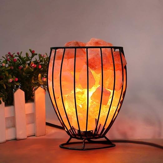 NatureBoost Himalayan Pink Salt Metal Basket Lamp (Tall) with Pair of Extra Bulb, Unique Gift Idea