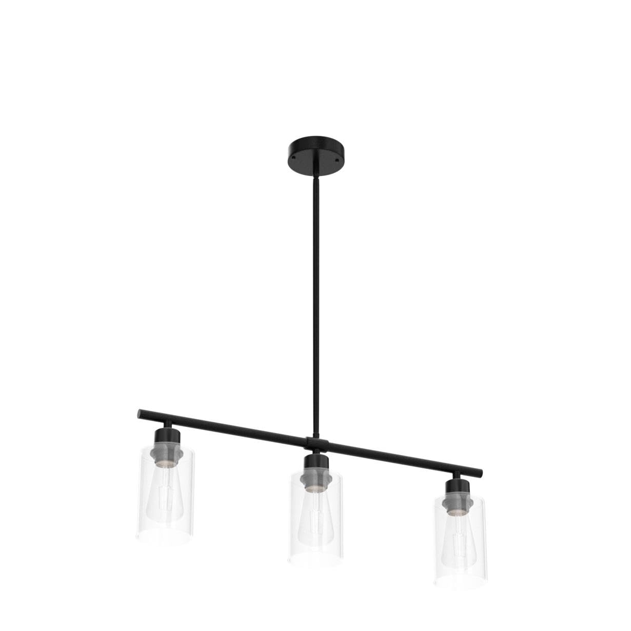 **Yarlkav Kitchen Island Lighting, 3-Light Linear Rectangle Chandelier Pendant, Farmhouse Dining Room Hanging Light with Glass Shades, Black**