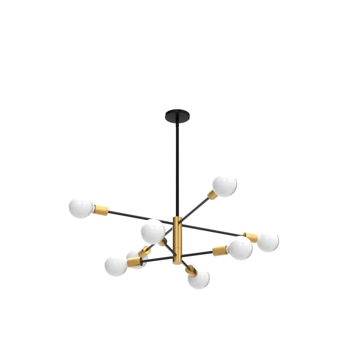 KAISITE 8-Light Modern Sputnik Chandelier, Height Adjustable Mid-Century Black & Gold Ceiling Light for Bedroom, Living & Dining