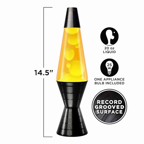 Lava® Lamp - 14.5'' Vinyl Record Grooved Base - The Original Motion Light - Yellow Wax and Orange Liquid - Item #2017