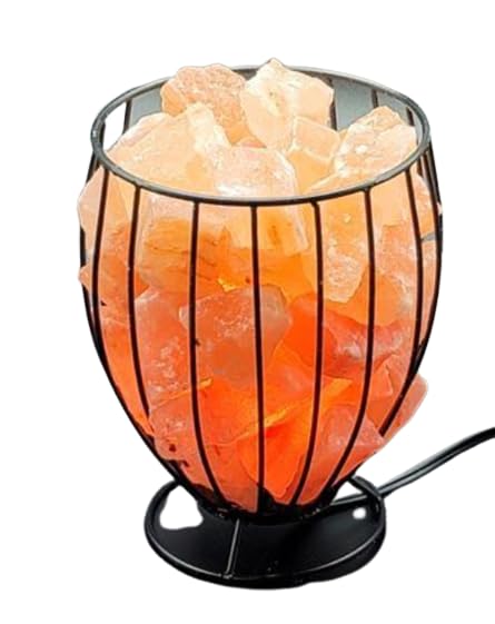 NatureBoost Himalayan Pink Salt Metal Basket Lamp (Tall) with Pair of Extra Bulb, Unique Gift Idea