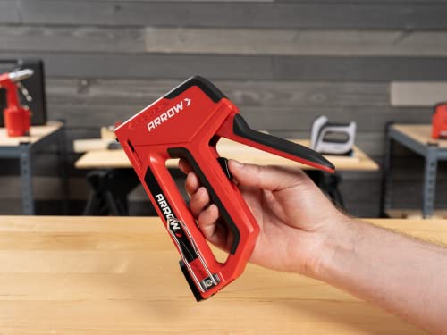 Arrow T501 5-in-1 Manual Staple & Nail Gun – Brad Nailer, Wire Stapler for Wood, Upholstery, Fencing, Crafts & Construction, Black/Red