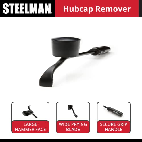 Steelman Hubcap Remover Tool for Auto Mechanics, Heavy-Duty Steel, Large Rubber Hammer Face, Wide Prying Blade, Secure Grip