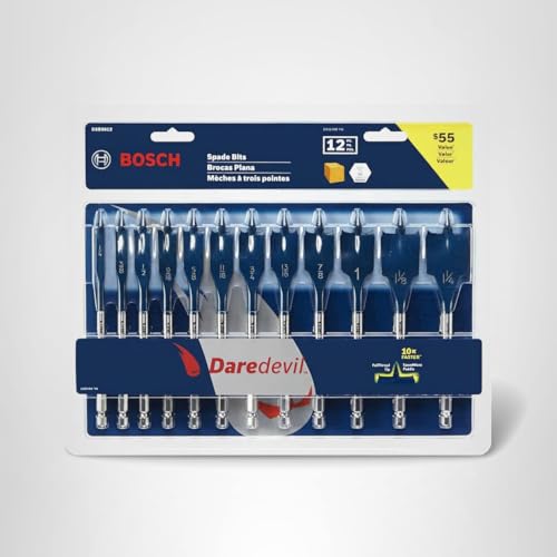 BOSCH DSB5012 12-Piece Assorted Set Daredevil Spade Bits, 1/4 in. Hex Shank Ideal for Fast Drilling Applications in Wood