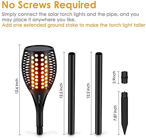 Aityvert Solar Torch Lights 43" Outdoor Flickering Flame, Waterproof Garden Pathway Patio Lights, 96 LED, 4-Pack